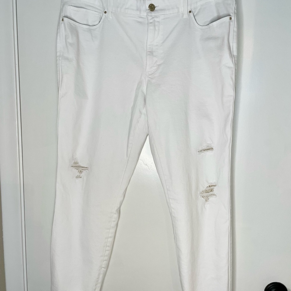 WHBM White Jeans Skinny Crop Distressed size 14